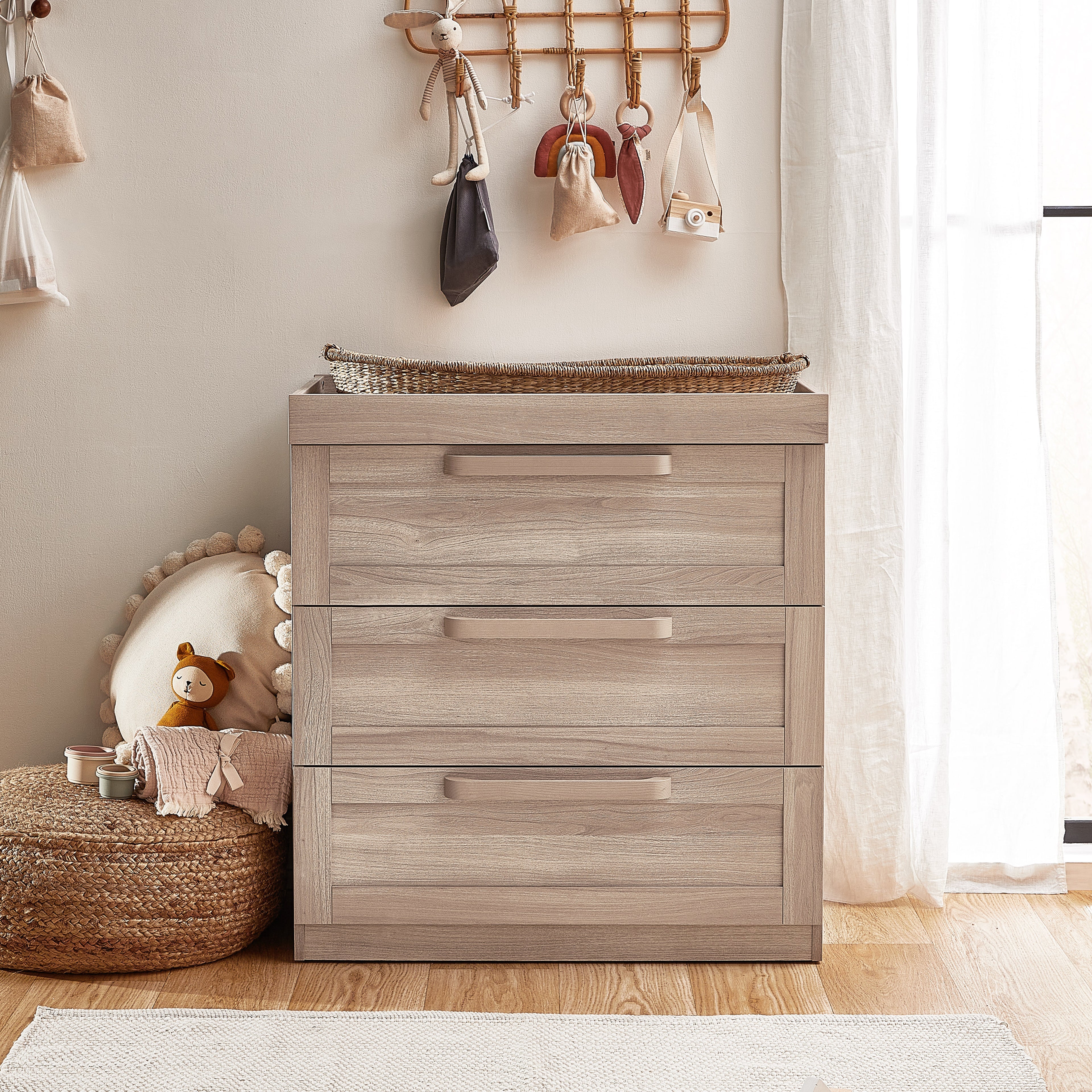 Bromley Oak 3 Piece Nursery Set with Convertible Cot to Toddler Bed, Dresser & Wardrobe