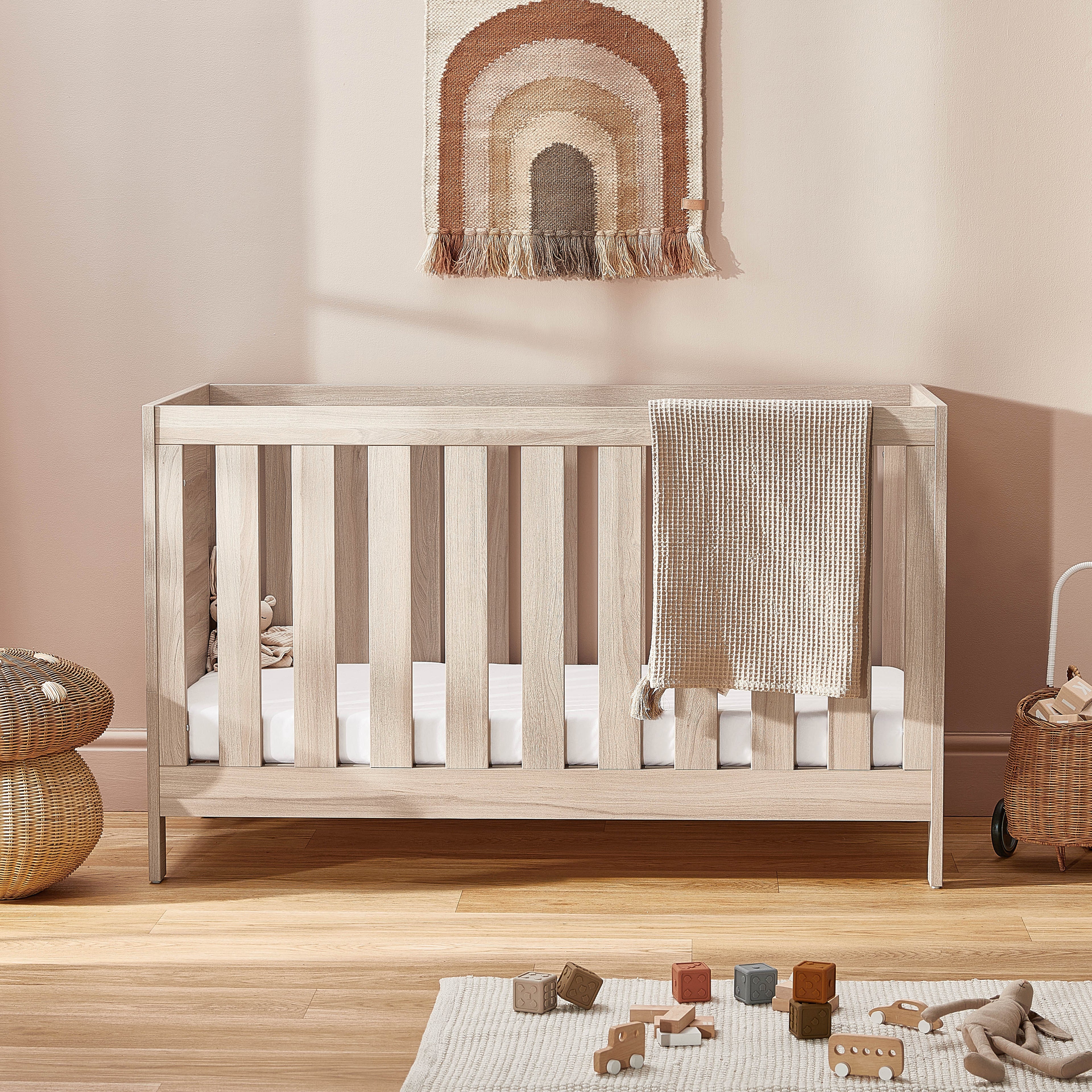 Bromley Oak 3 Piece Nursery Set with Convertible Cot to Toddler Bed, Dresser & Wardrobe