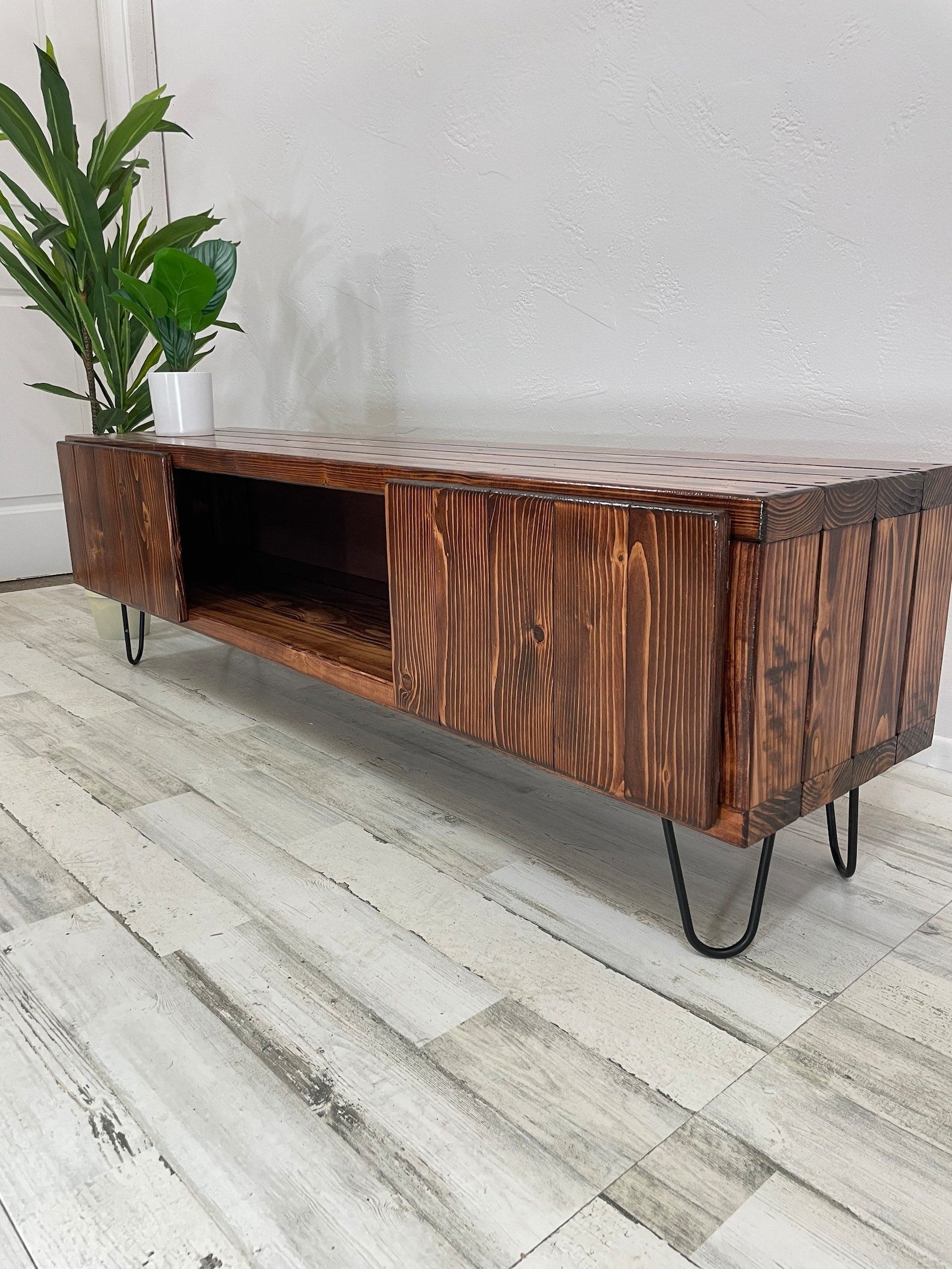 Handcrafted Wood TV Stand with Soft-Close Doors