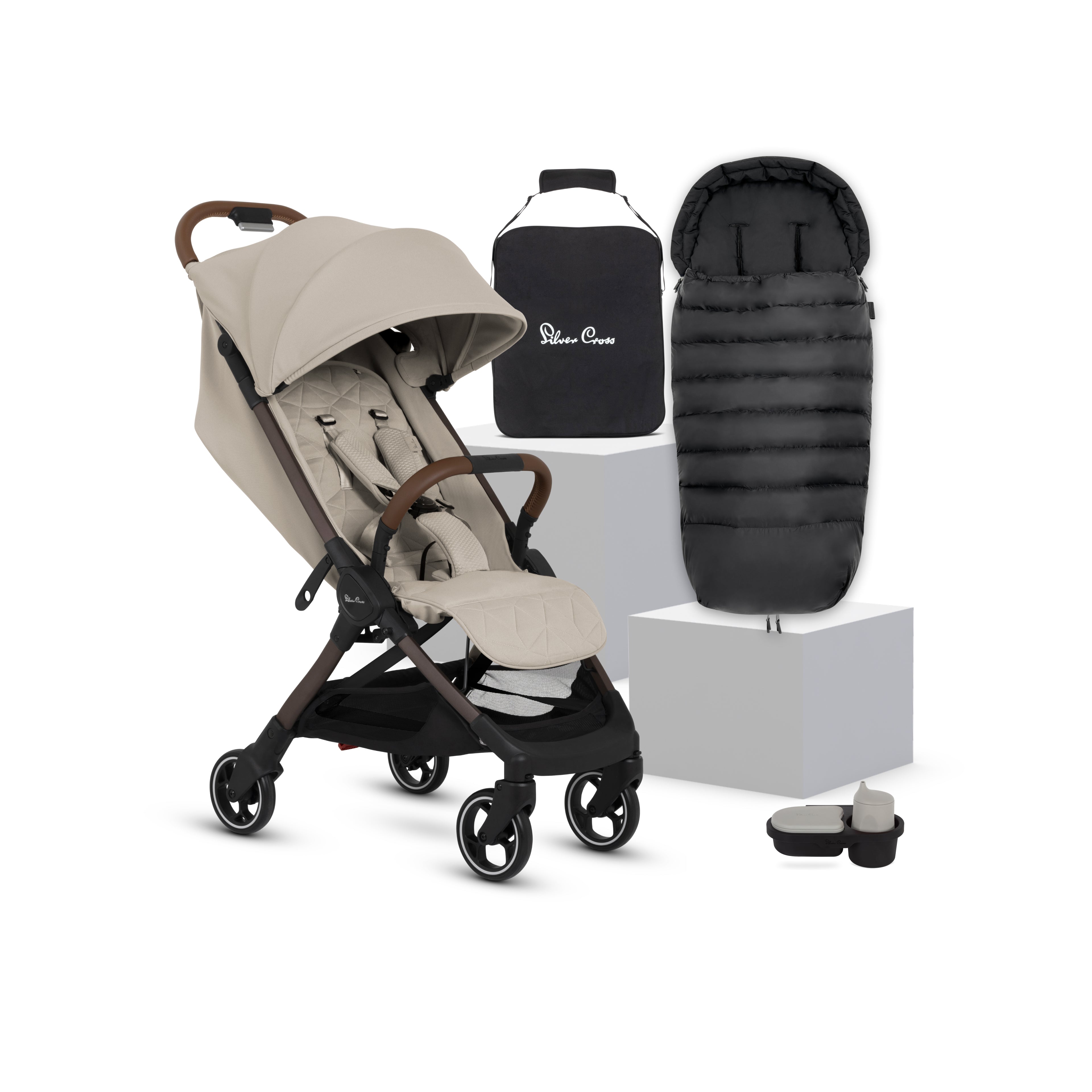 Clic 2 Latte Stroller & Accessory Bundle (5 Piece)