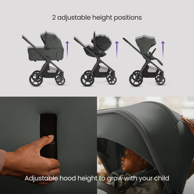 Cove 2 Pewter Travel System Ultimate 360 Infant Carrier Iconic Black Bundle (10 piece)