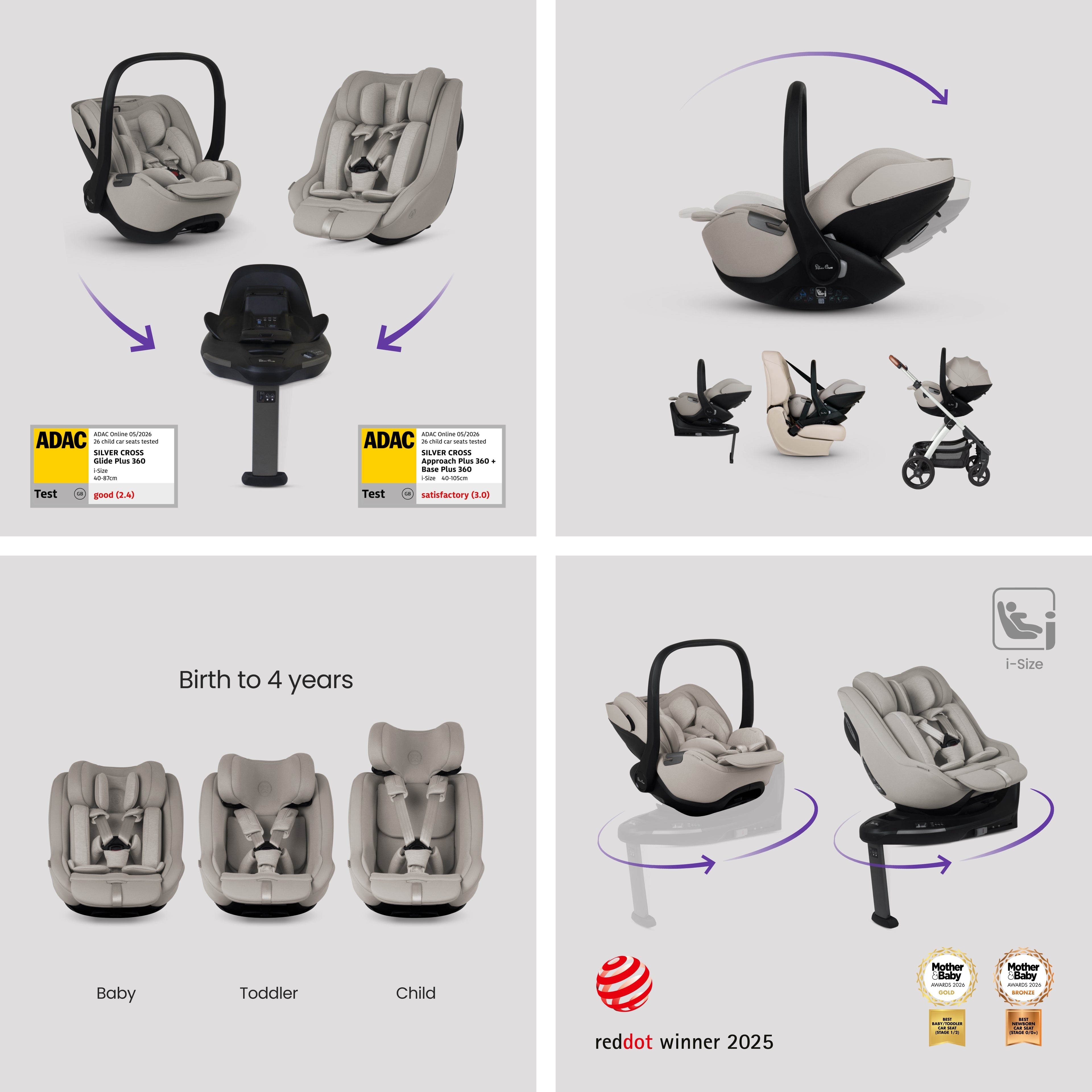 Tide Stone Travel System Ultimate 360 Natural Taupe Family Car Seat Bundle (10 piece)