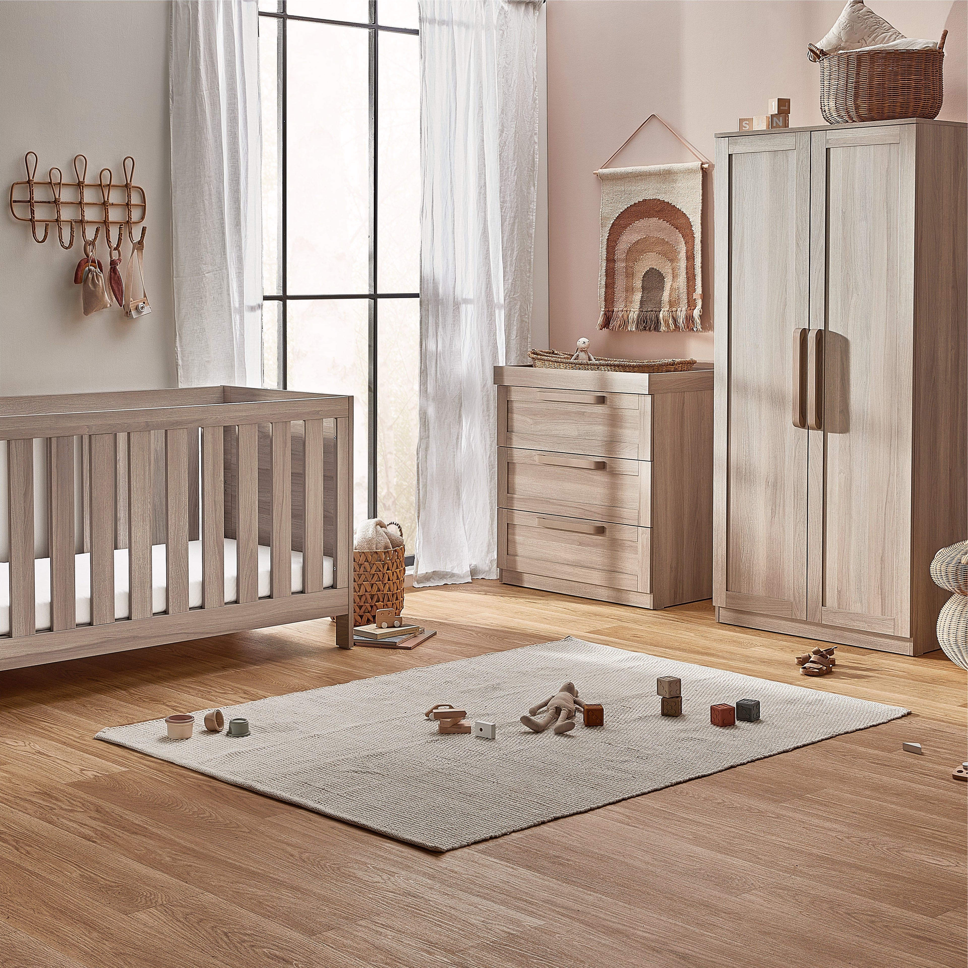 Bromley Oak 3 Piece Nursery Room Set With Mattress