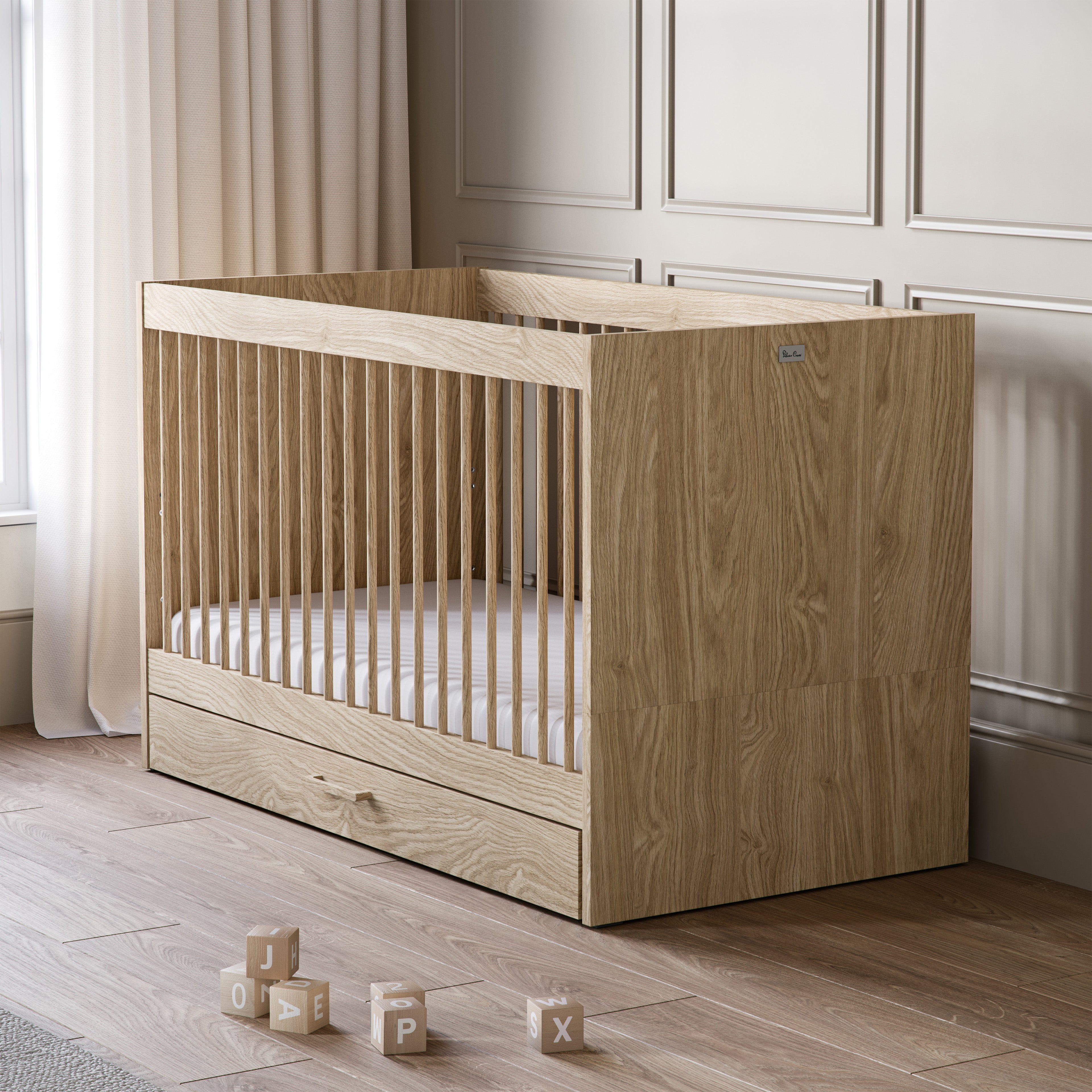 Geneva 2 Piece Nursery Set with Convertible Cot Bed to Toddler Bed & Dresser