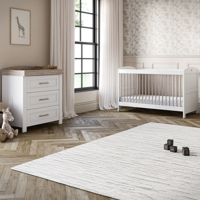 Valencia 2 Piece Nursery Set with Convertible Cot Bed to Toddler Bed & Dresser