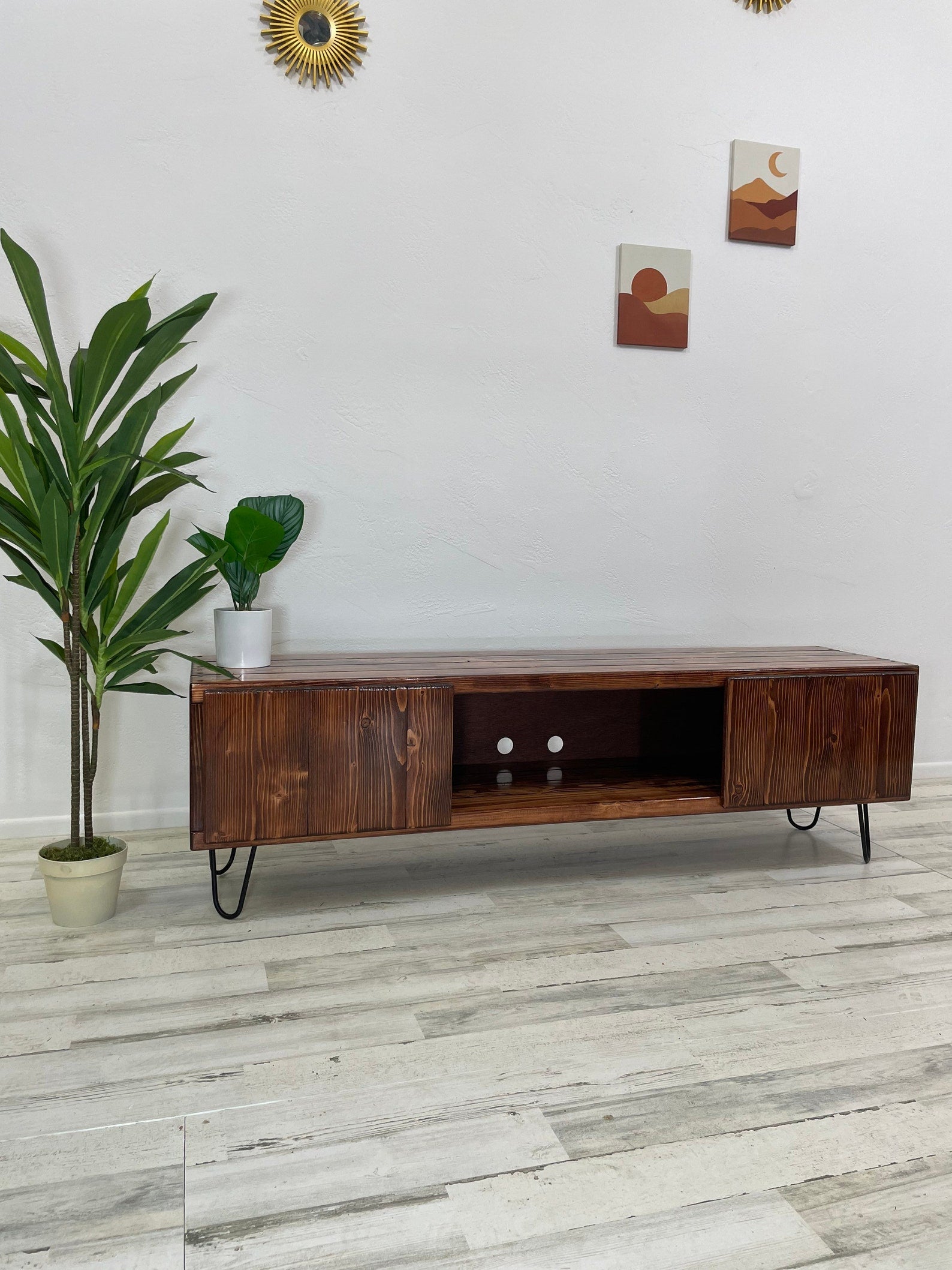 Handcrafted Wood TV Stand with Soft-Close Doors