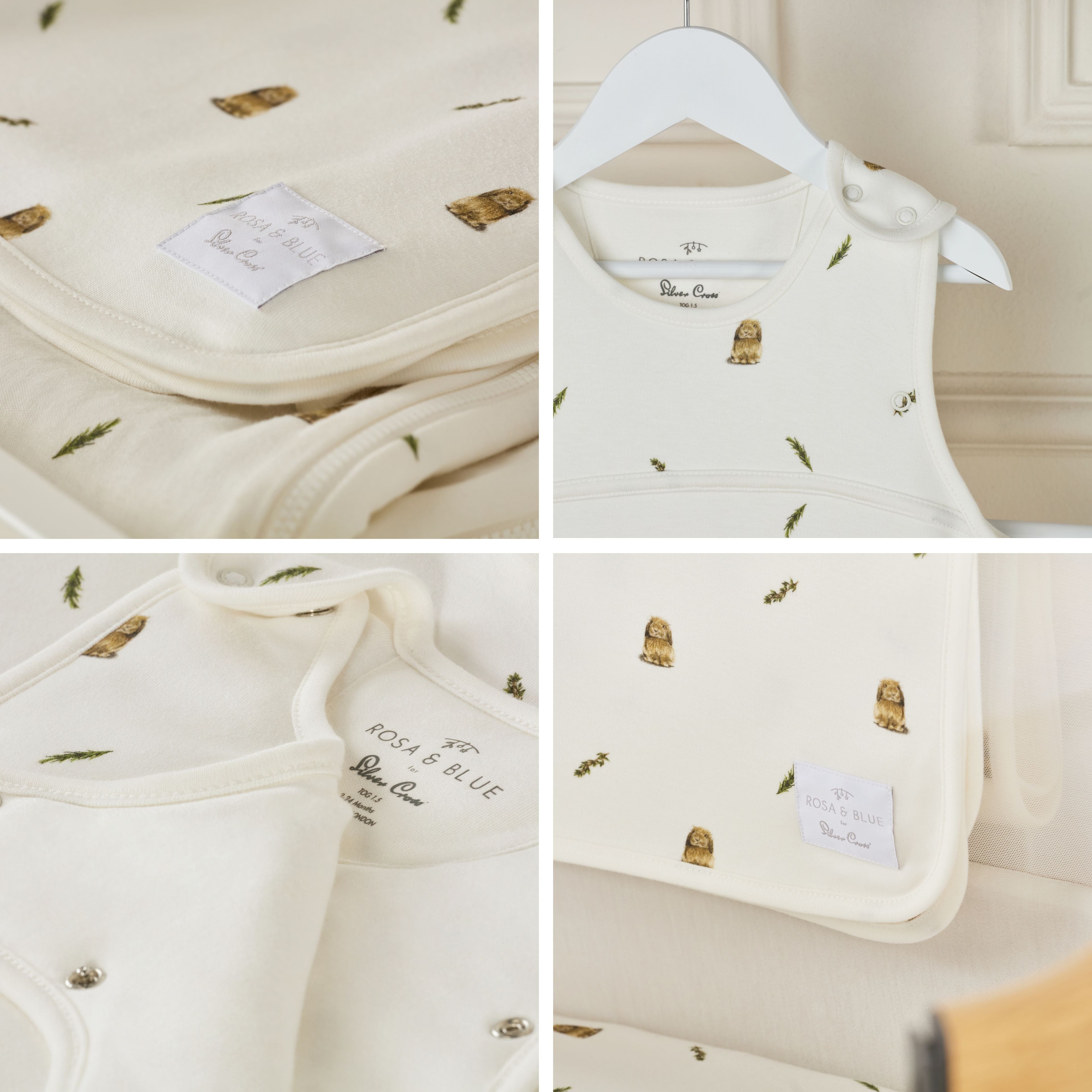 Lunar Bedside Crib Whisper Grey New Arrival Bundle - Bunny Print
