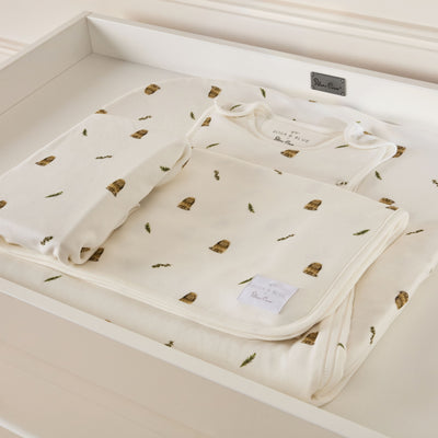 Lunar Bedside Crib Whisper Grey New Arrival Bundle - Bunny Print