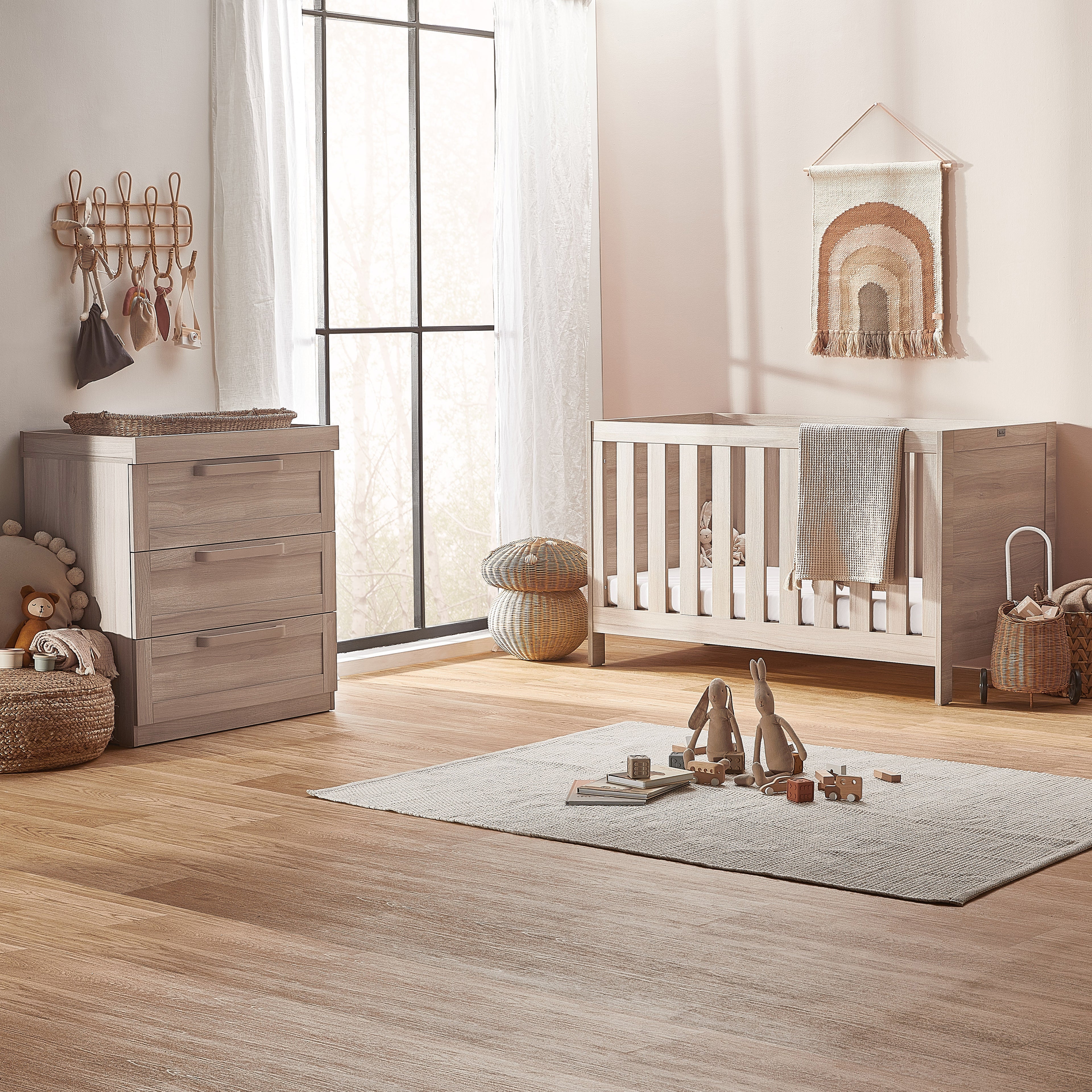 Bromley Oak 2 Piece Nursery Set with Convertible Cot Bed to Toddler Bed & Dresser