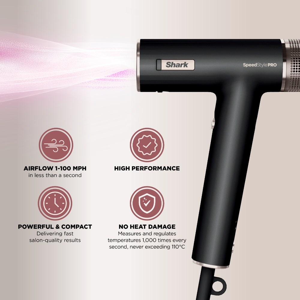Shark Beauty SpeedStyle Pro 3-In-1 High-Velocity Hair Dryer for Straight & Wavy Hair Black