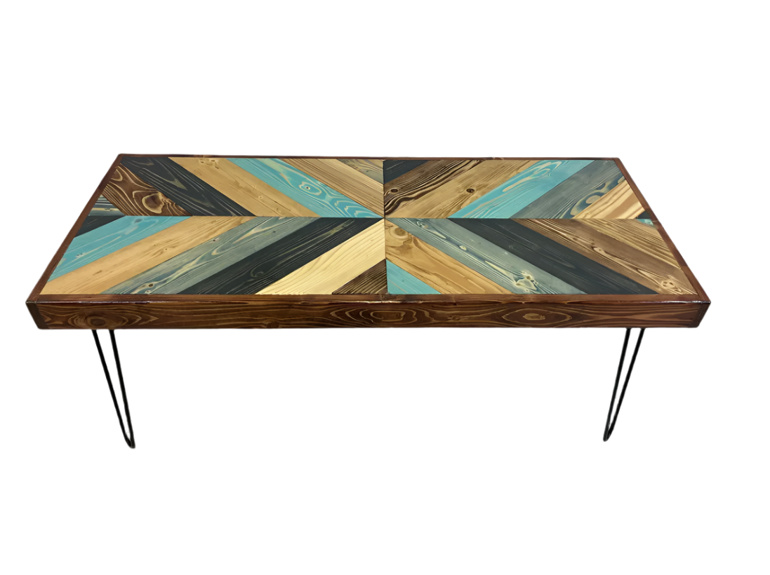 "I Got The Blues" Colliding Chevron Coffee Table