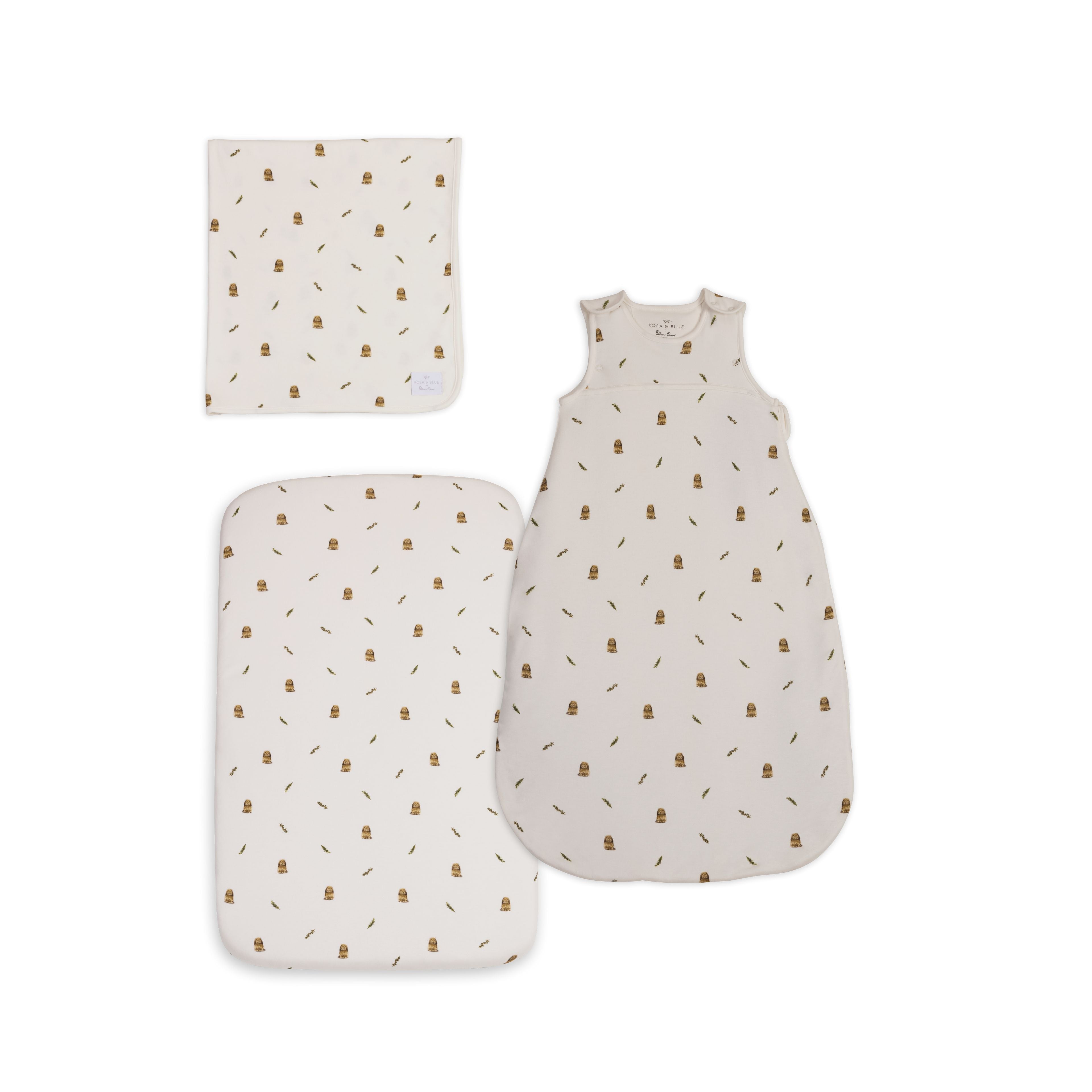Lunar Bedside Crib Whisper Grey New Arrival Bundle - Bunny Print